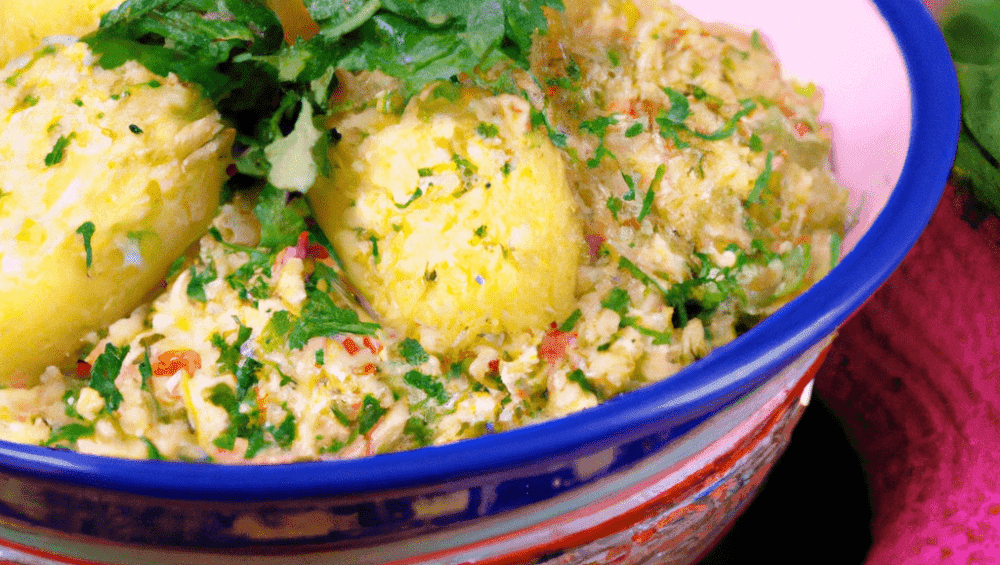 Spiced potato dish garnished with herbs.